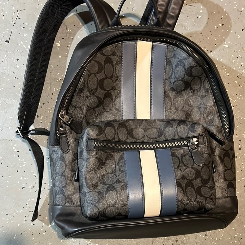 Excellent condition Coach Black and Blue Backpack with Signature Monogram
